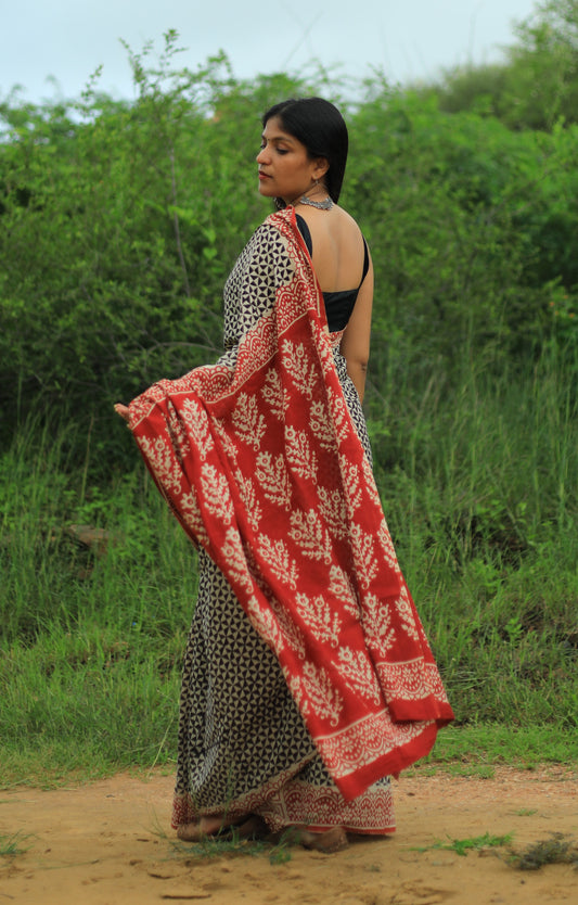 Sitara Cotton Mulmul Hand Block Print saree