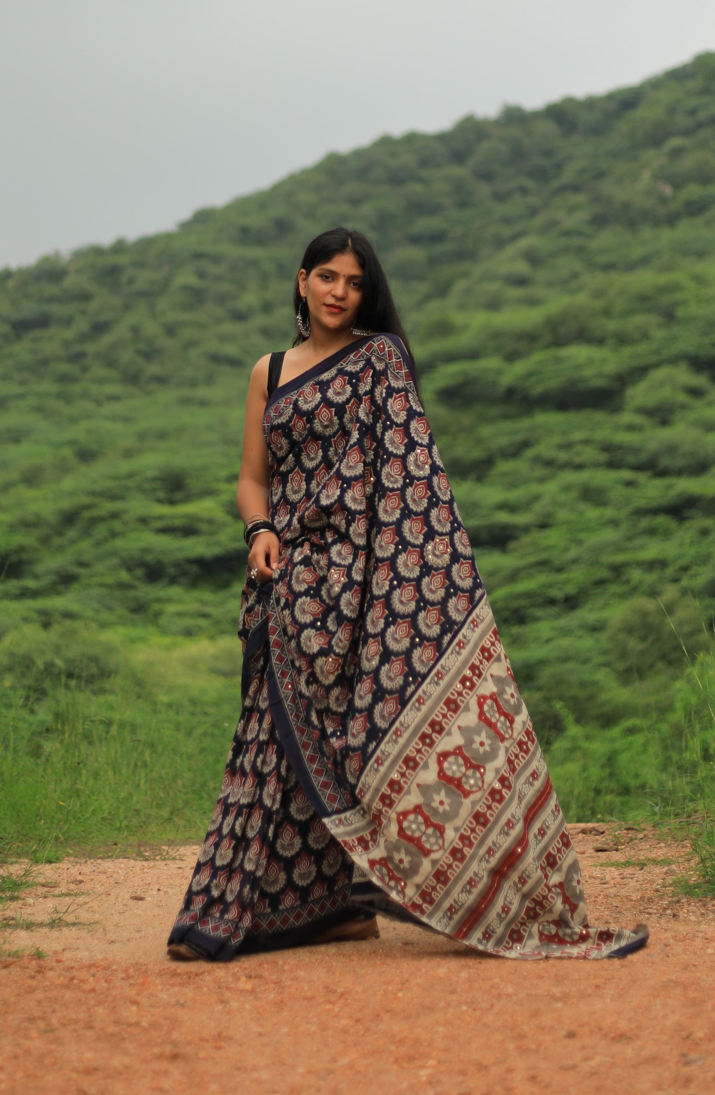 Vanika Cotton Mulmul Hand Block Print Hand embroidered saree