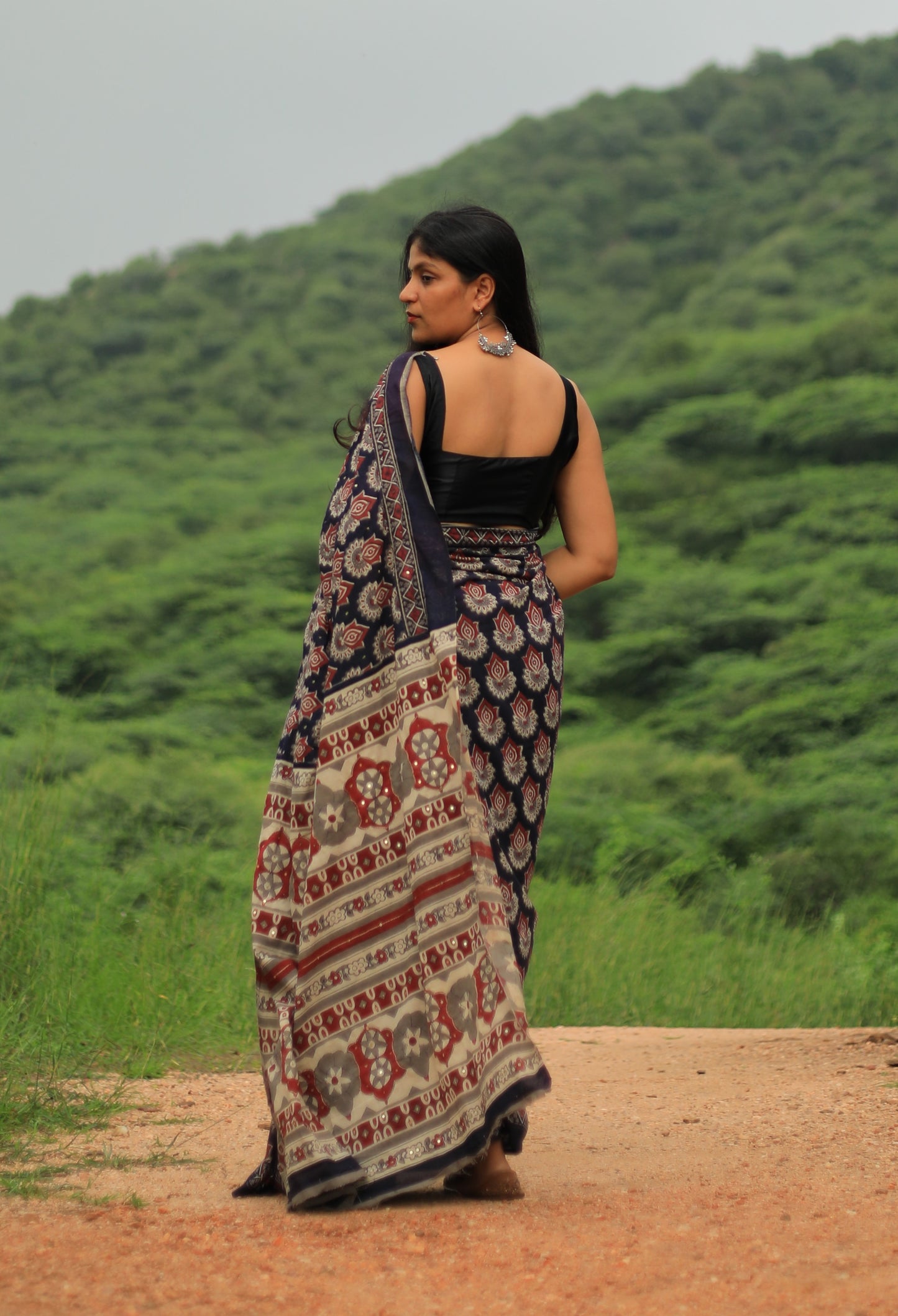 Vanika Cotton Mulmul Hand Block Print Hand embroidered saree