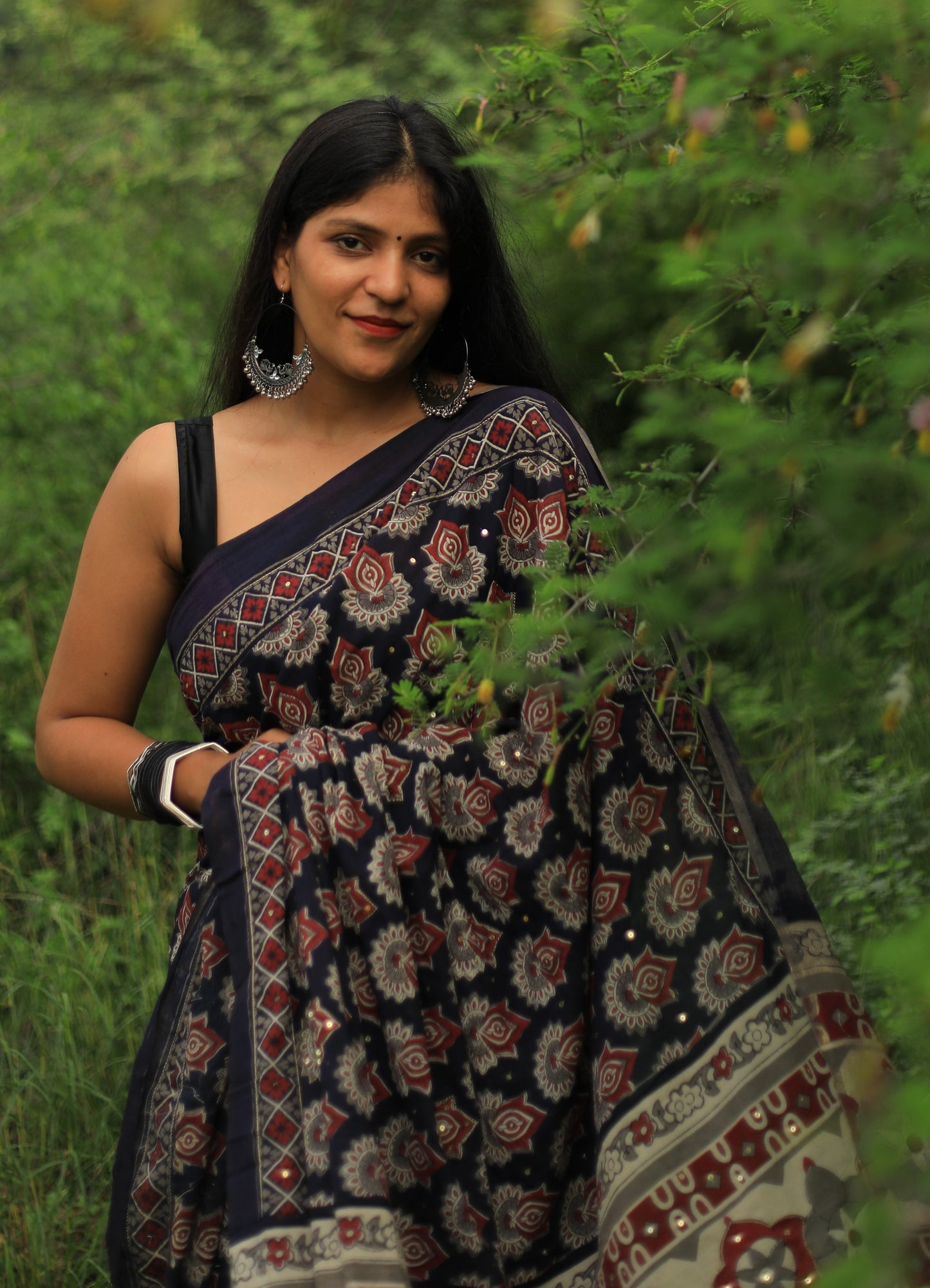 Vanika Cotton Mulmul Hand Block Print Hand embroidered saree