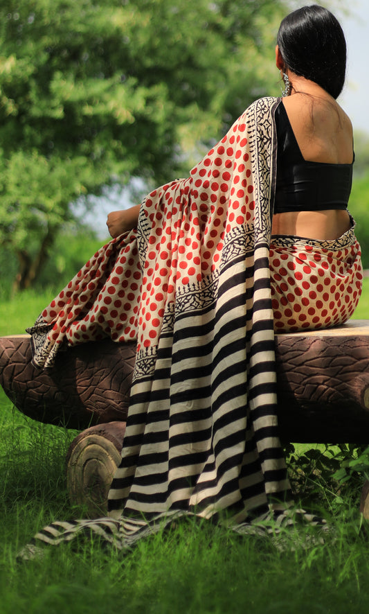Bindiya Cotton Mulmul Hand Block Print saree