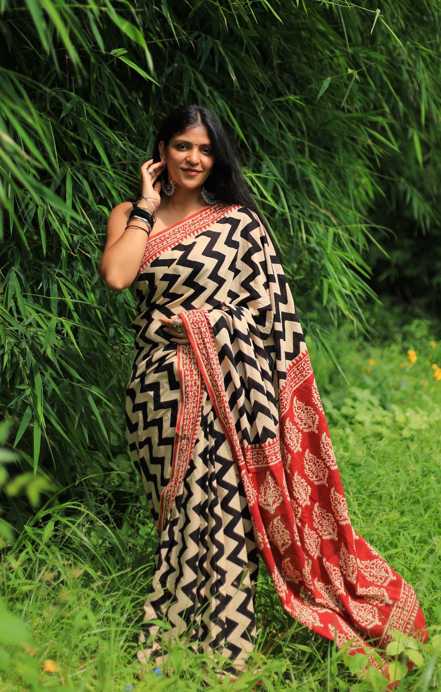 Raag Cotton Mulmul Hand Block Print saree