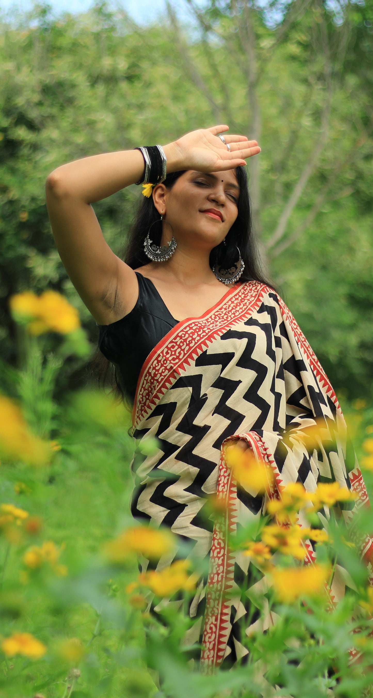 Raag Cotton Mulmul Hand Block Print saree