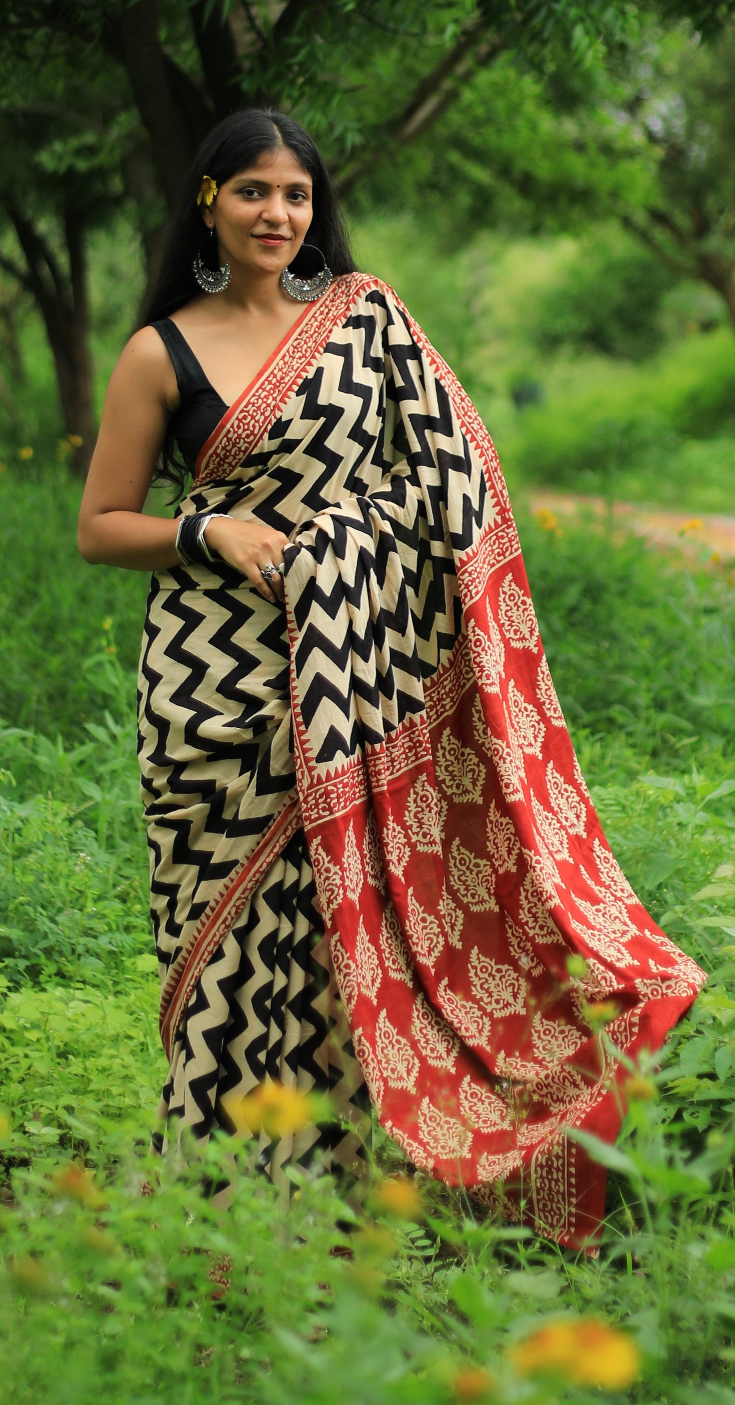 Raag Cotton Mulmul Hand Block Print saree