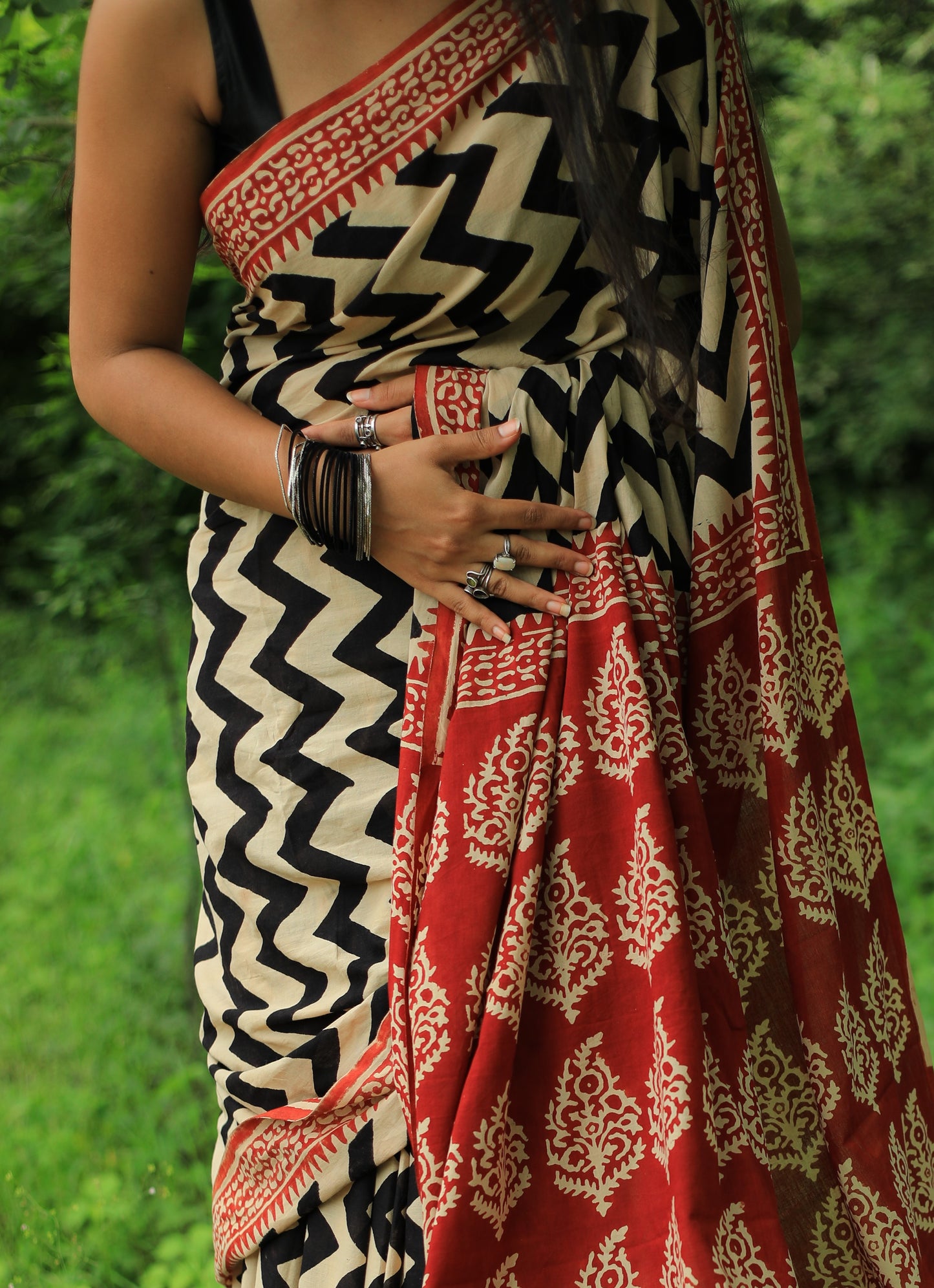 Raag Cotton Mulmul Hand Block Print saree