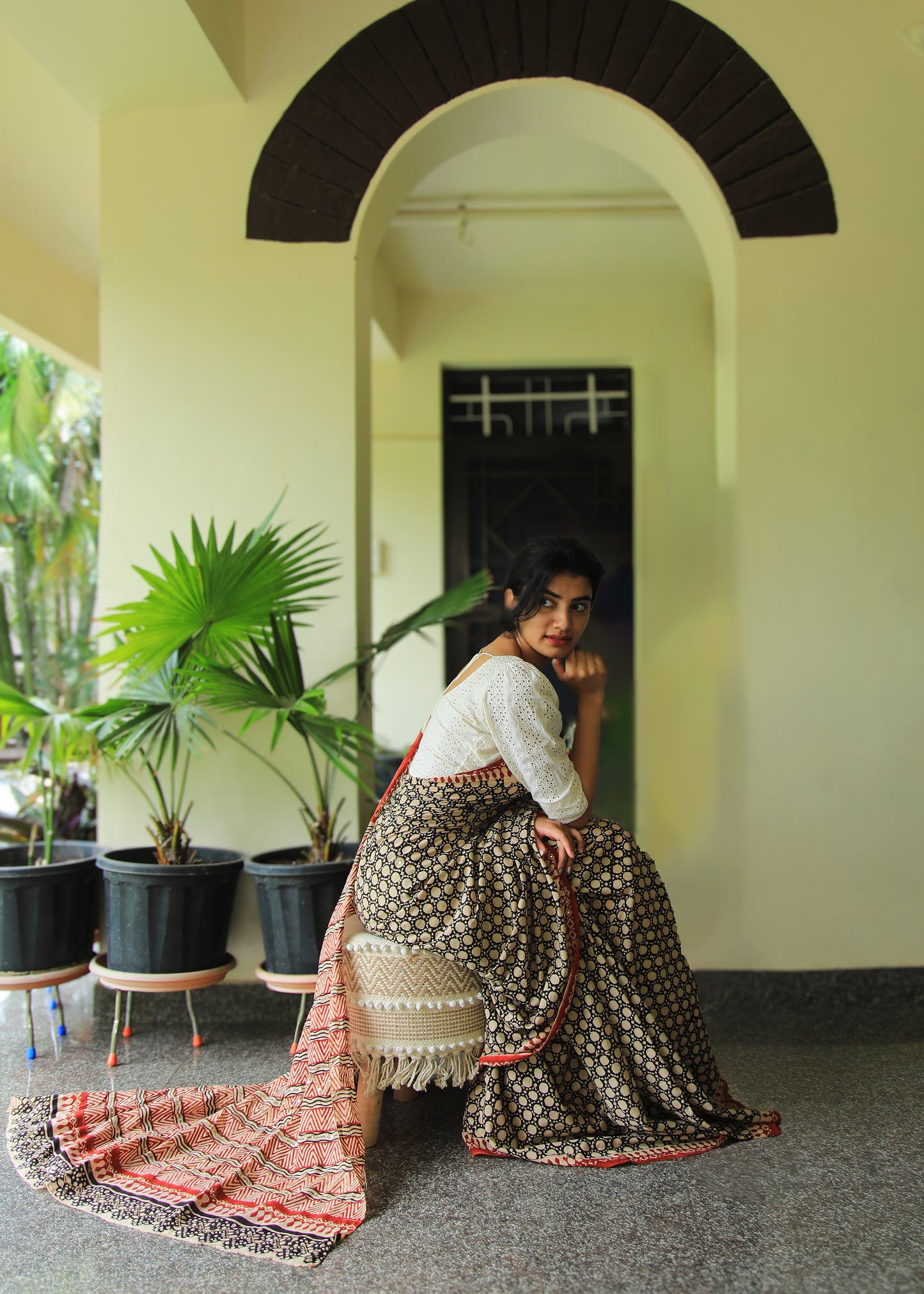 Ruhani Cotton Mulmul Hand Block Print Hand embroidered saree