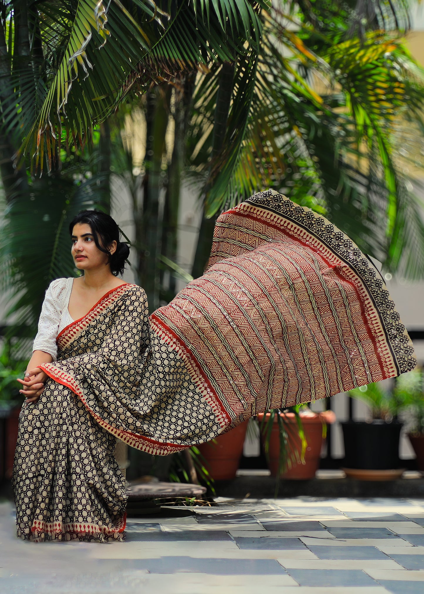 Ruhani Cotton Mulmul Hand Block Print Hand embroidered saree